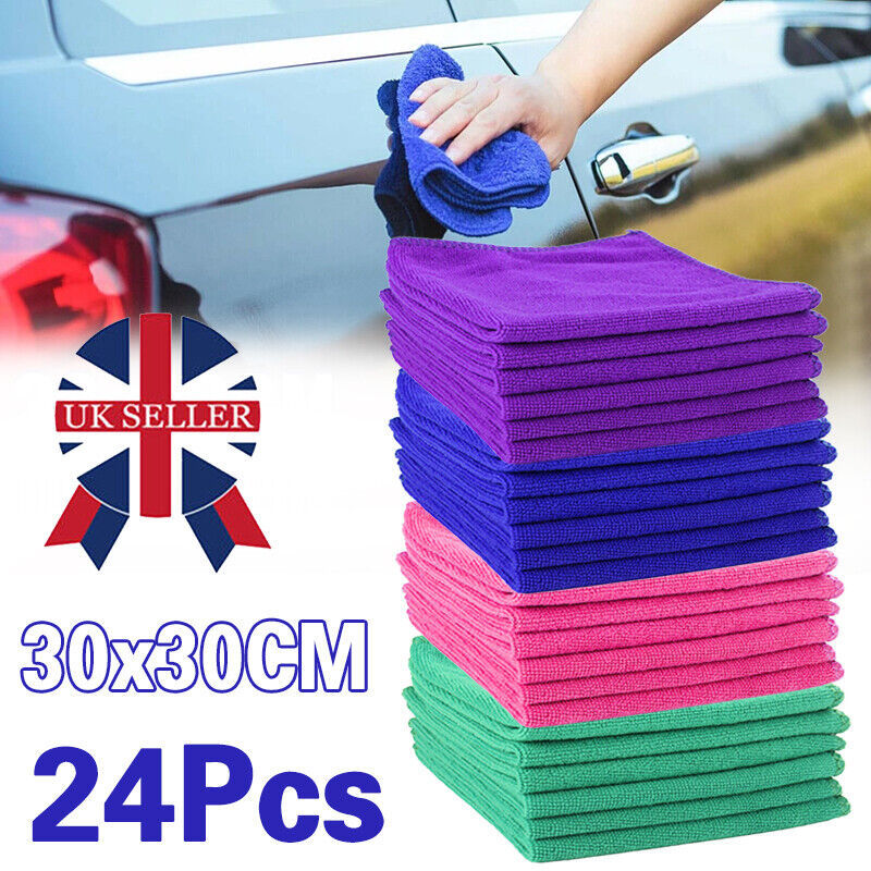 24Pc Microfibre Cloths Home Kitchen Cleaning & Car Detailing Cloths Duster Towel