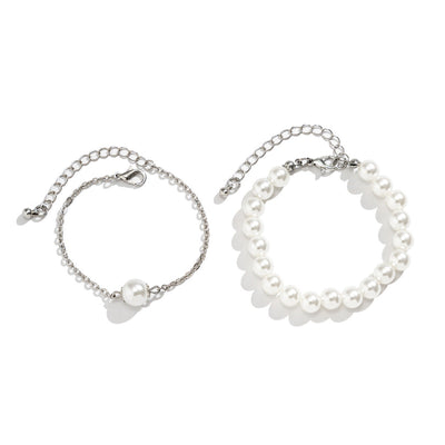 Simple Fashion In Europe And America Hand Jewelry Stringed Pearls Bracelet Two-piece Set